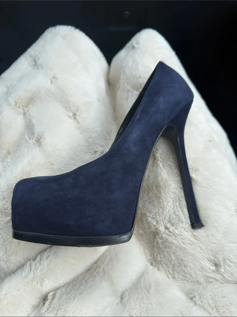 Yves Saint Laurent Tribtoo Navy Suede Platform Pumps 2010